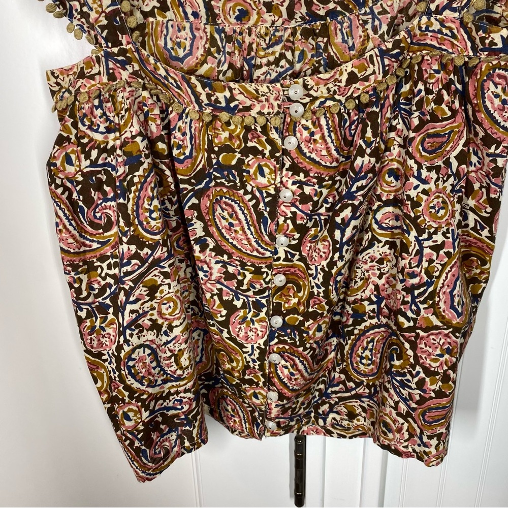 Floral Paisley Ruffle Strap Tank Top - Brown Multi - Picture 4 of 11